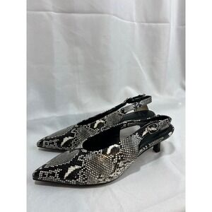 A New Day Women Snakeskin Print Pointed Toe Slingback Kitten Heels Black White 8